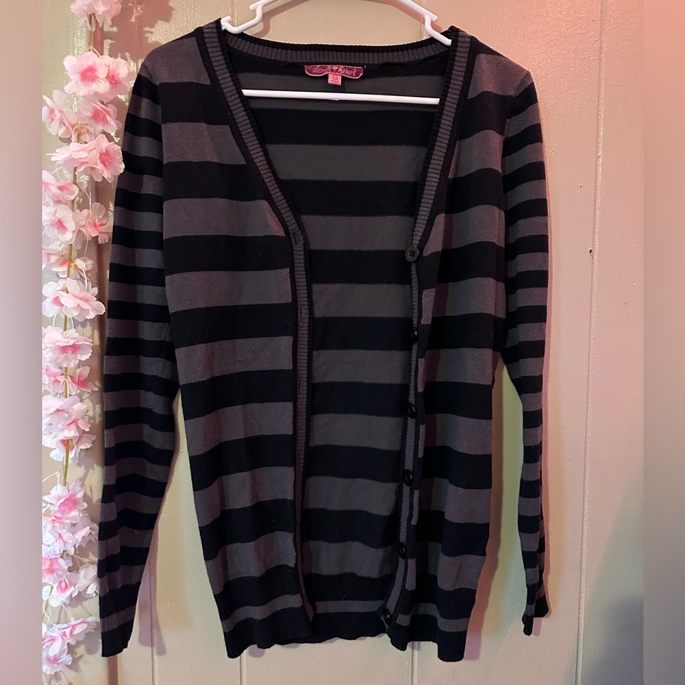 Derek Heart Black and Gray Striped Sweater